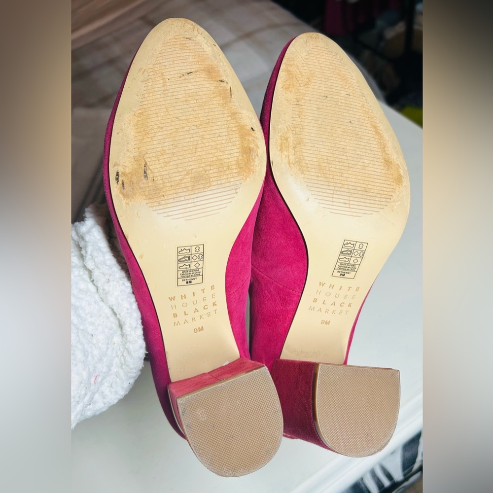 White House Black Market Fuchsia Magenta Suede Block Heels Ankle Strap Size 9M - Picture 5 of 7